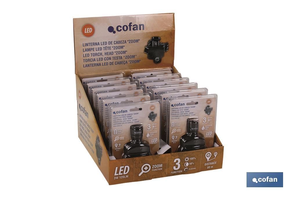 EXPOSITOR 12 UDS LINTERNA LED CABEZA ZOOM