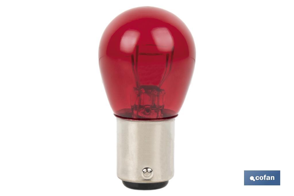 LÁMPARA COFAN 2 POLOS ROJA DESCENTRADA P21/5W (BAW15D) 12V