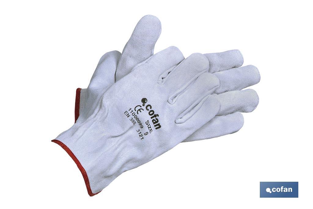 Guantes de piel de serraje gris | Duraderos y resistentes | Protección y seguridad | Pulgar plano